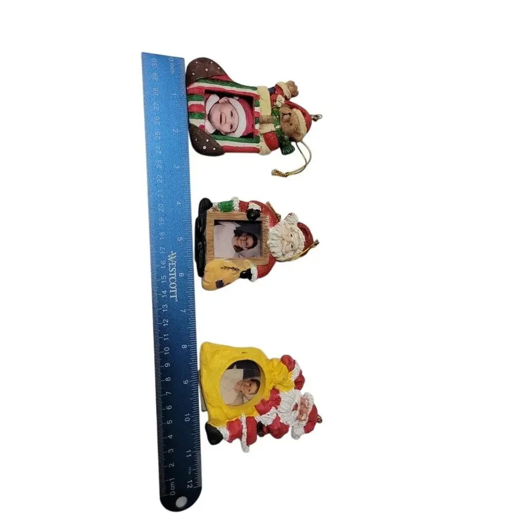🎅 Vintage Santa Photo Frame Ornaments Lot 3 Resin Y2K Christmas Tree Decor